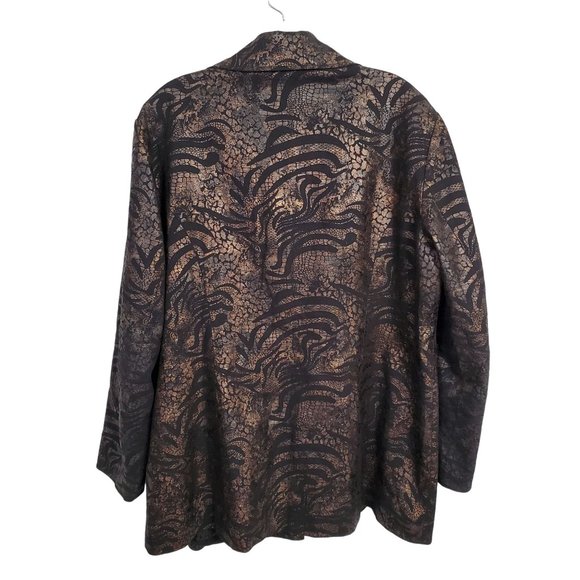 Chico's XL Size 3 Jacket Blazer Linen Blend Safari Exotic Animal Print Pockets - Picture 3 of 10